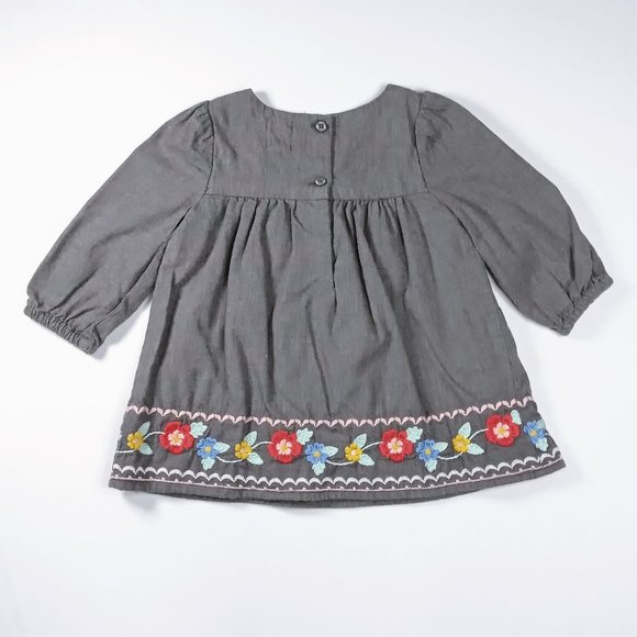 Baby Gap Gray Dress With Long Sleeves And Embroidered Flower Detail US 3-6M - Picture 2 of 5